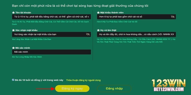 hướng dẫn đăng ký 123WIN